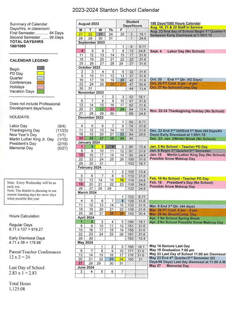 Stanton Community School District Calendar 2024